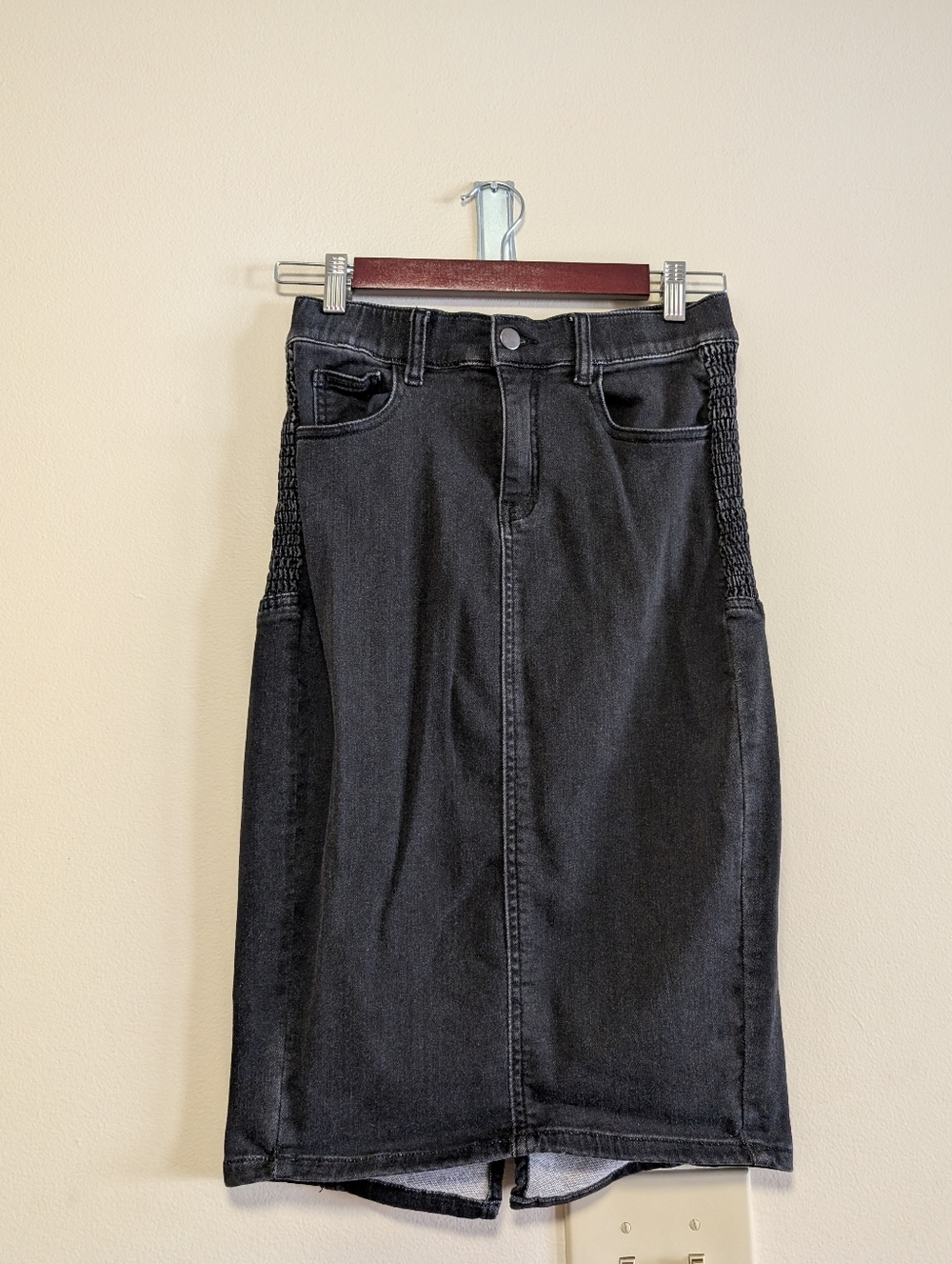 Bae Maternity Black Denim Stretch Skirt XS High Rise Panel